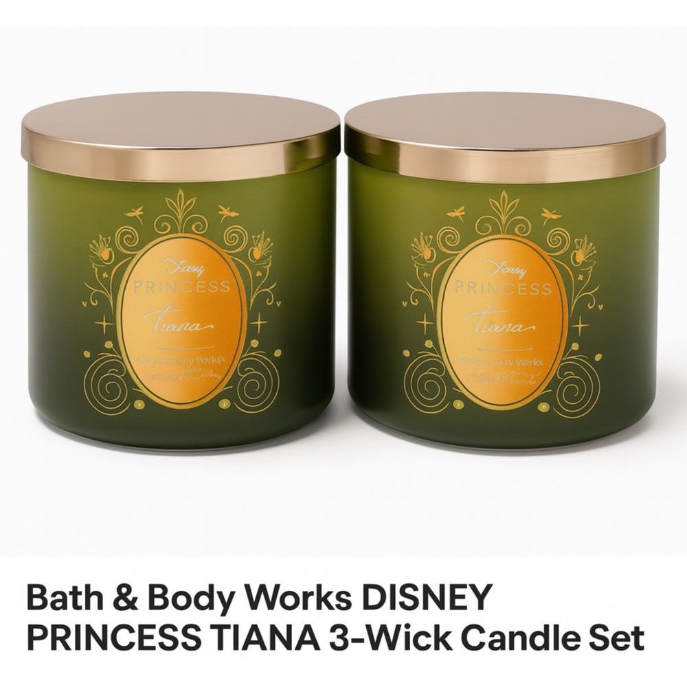 Bath & Body Works Disney PRINCESS TIANA 3-Wick Candle Set 2 Limited Edition NEW